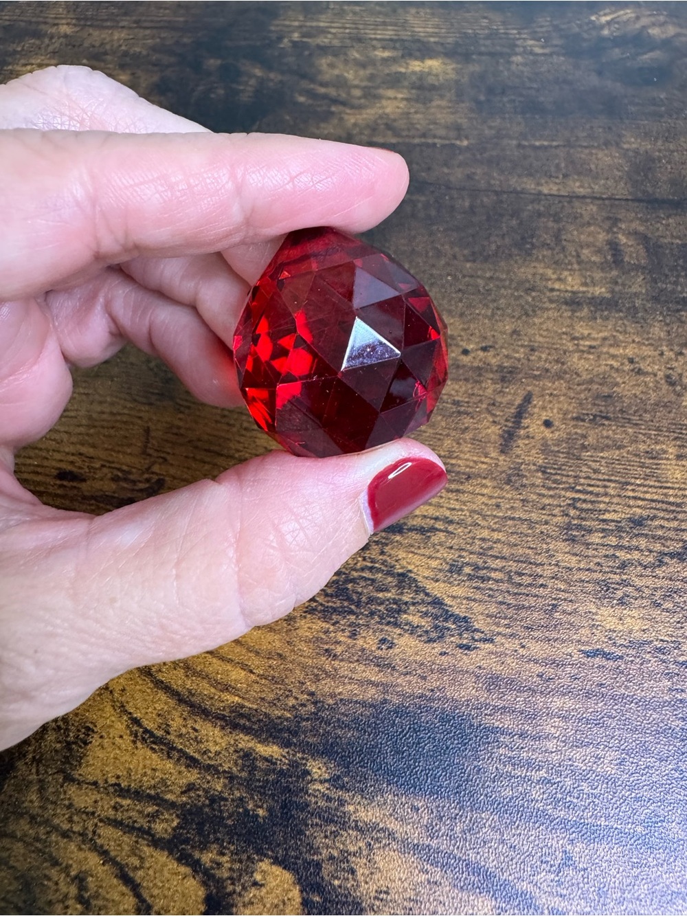 Red Faceted Glass Accent Sphere - Decorative Home Accent